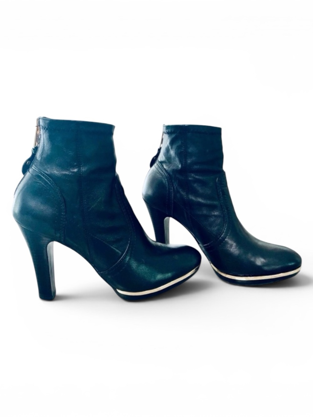 Tory Burch black leather ankle booties with gold details